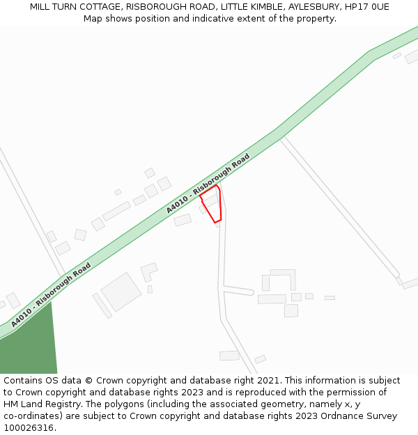 MILL TURN COTTAGE, RISBOROUGH ROAD, LITTLE KIMBLE, AYLESBURY, HP17 0UE: Location map and indicative extent of plot