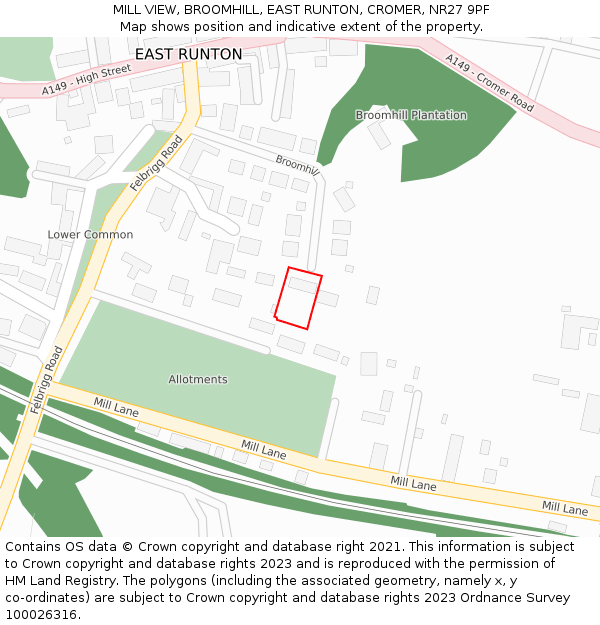 MILL VIEW, BROOMHILL, EAST RUNTON, CROMER, NR27 9PF: Location map and indicative extent of plot