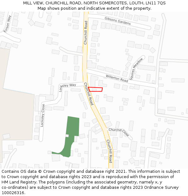 MILL VIEW, CHURCHILL ROAD, NORTH SOMERCOTES, LOUTH, LN11 7QS: Location map and indicative extent of plot