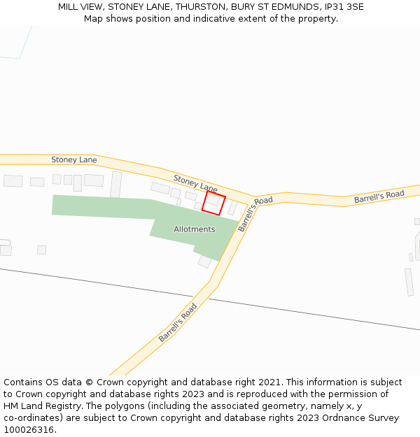 MILL VIEW, STONEY LANE, THURSTON, BURY ST EDMUNDS, IP31 3SE: Location map and indicative extent of plot