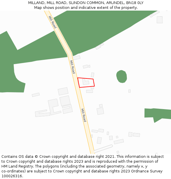 MILLAND, MILL ROAD, SLINDON COMMON, ARUNDEL, BN18 0LY: Location map and indicative extent of plot