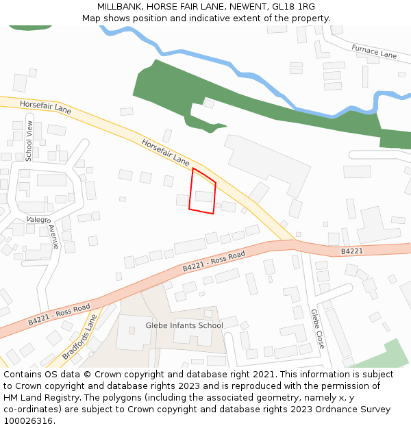 MILLBANK, HORSE FAIR LANE, NEWENT, GL18 1RG: Location map and indicative extent of plot