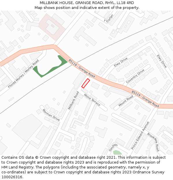 MILLBANK HOUSE, GRANGE ROAD, RHYL, LL18 4RD: Location map and indicative extent of plot