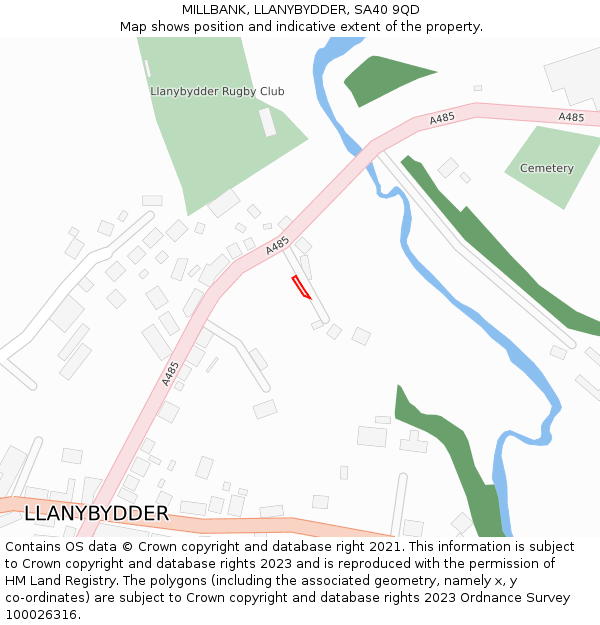 MILLBANK, LLANYBYDDER, SA40 9QD: Location map and indicative extent of plot