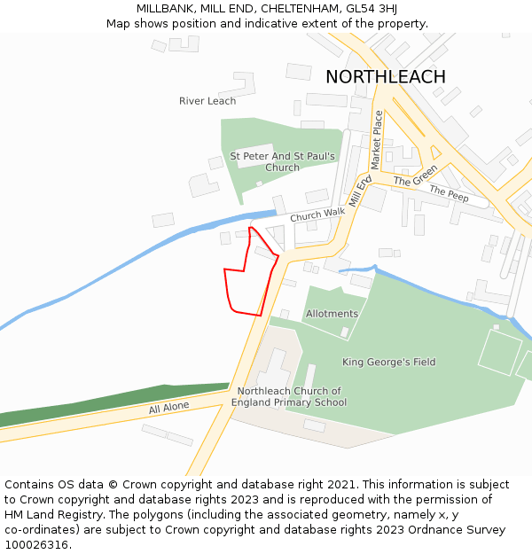 MILLBANK, MILL END, CHELTENHAM, GL54 3HJ: Location map and indicative extent of plot