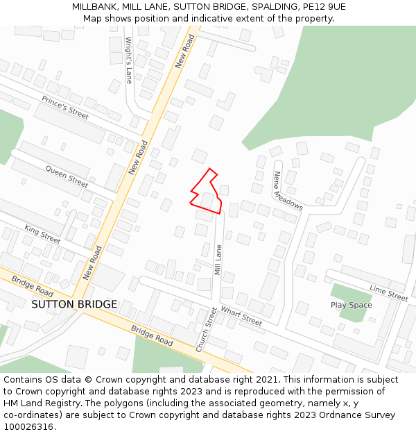 MILLBANK, MILL LANE, SUTTON BRIDGE, SPALDING, PE12 9UE: Location map and indicative extent of plot