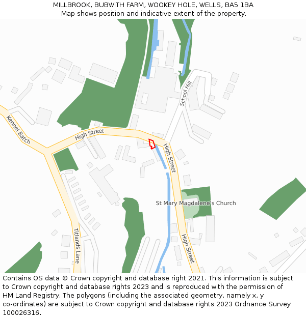 MILLBROOK, BUBWITH FARM, WOOKEY HOLE, WELLS, BA5 1BA: Location map and indicative extent of plot