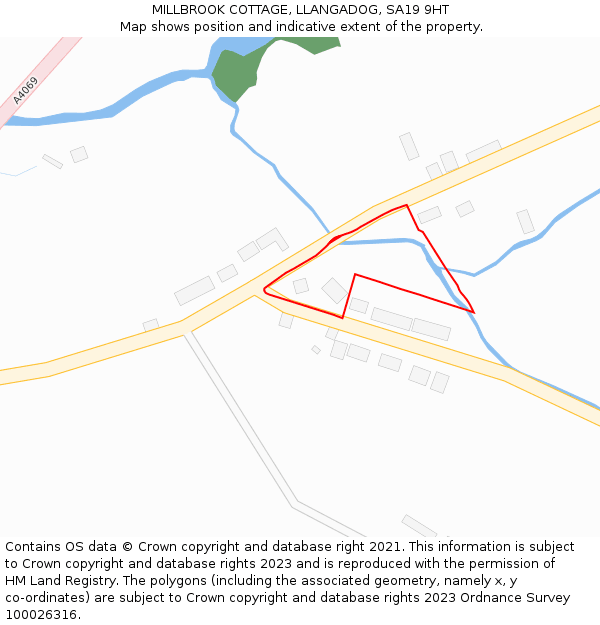 MILLBROOK COTTAGE, LLANGADOG, SA19 9HT: Location map and indicative extent of plot