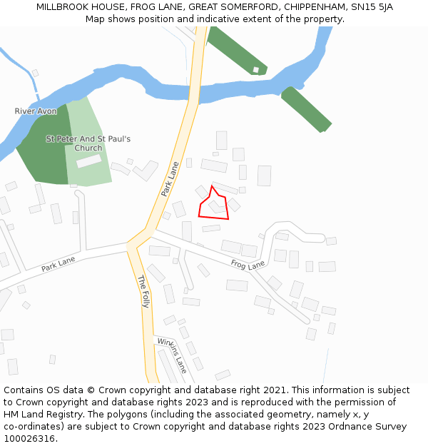 MILLBROOK HOUSE, FROG LANE, GREAT SOMERFORD, CHIPPENHAM, SN15 5JA: Location map and indicative extent of plot