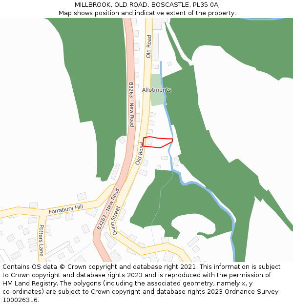 MILLBROOK, OLD ROAD, BOSCASTLE, PL35 0AJ: Location map and indicative extent of plot