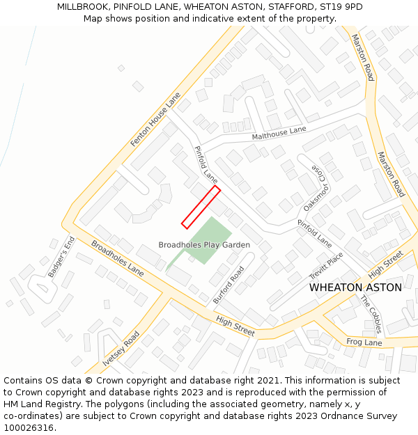 MILLBROOK, PINFOLD LANE, WHEATON ASTON, STAFFORD, ST19 9PD: Location map and indicative extent of plot