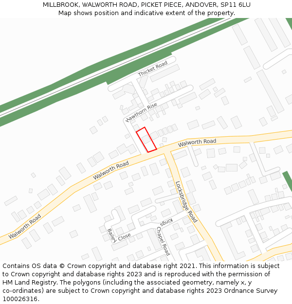 MILLBROOK, WALWORTH ROAD, PICKET PIECE, ANDOVER, SP11 6LU: Location map and indicative extent of plot