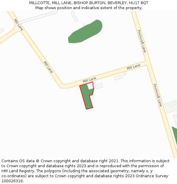 MILLCOTTE, MILL LANE, BISHOP BURTON, BEVERLEY, HU17 8QT: Location map and indicative extent of plot