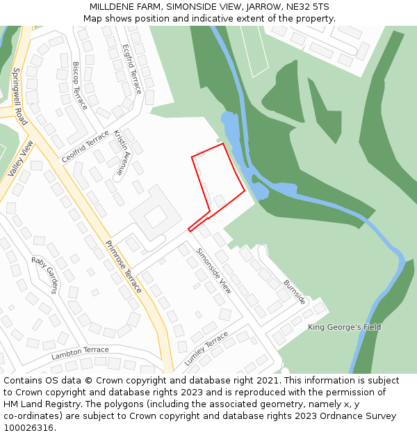 MILLDENE FARM, SIMONSIDE VIEW, JARROW, NE32 5TS: Location map and indicative extent of plot