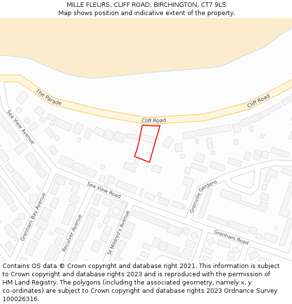 MILLE FLEURS, CLIFF ROAD, BIRCHINGTON, CT7 9LS: Location map and indicative extent of plot