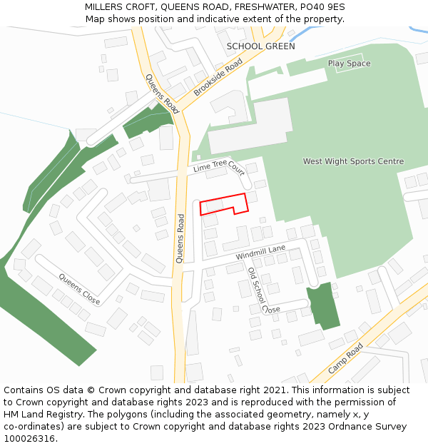 MILLERS CROFT, QUEENS ROAD, FRESHWATER, PO40 9ES: Location map and indicative extent of plot