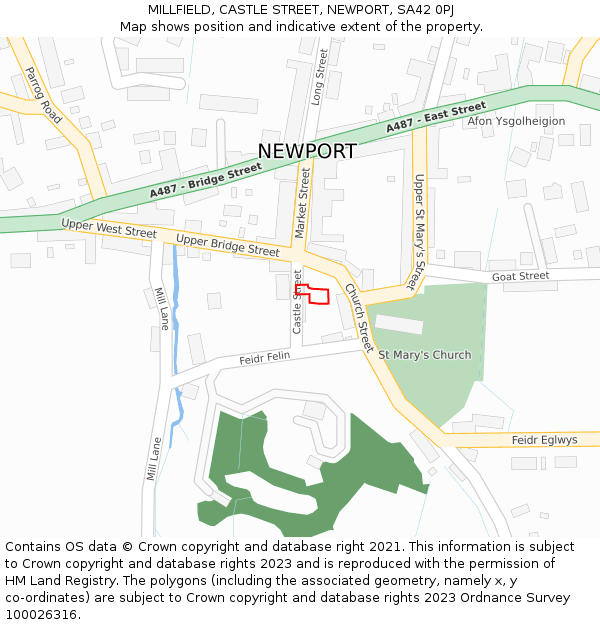 MILLFIELD, CASTLE STREET, NEWPORT, SA42 0PJ: Location map and indicative extent of plot
