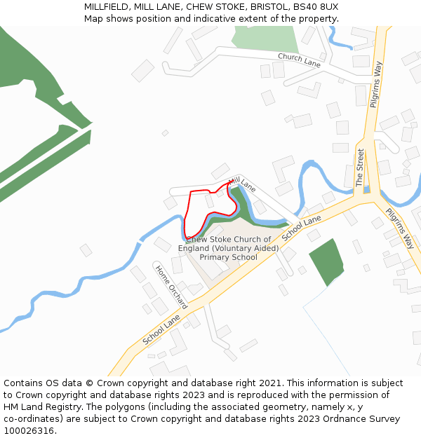 MILLFIELD, MILL LANE, CHEW STOKE, BRISTOL, BS40 8UX: Location map and indicative extent of plot