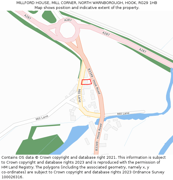 MILLFORD HOUSE, MILL CORNER, NORTH WARNBOROUGH, HOOK, RG29 1HB: Location map and indicative extent of plot