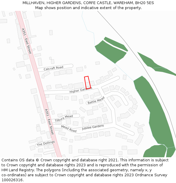 MILLHAVEN, HIGHER GARDENS, CORFE CASTLE, WAREHAM, BH20 5ES: Location map and indicative extent of plot