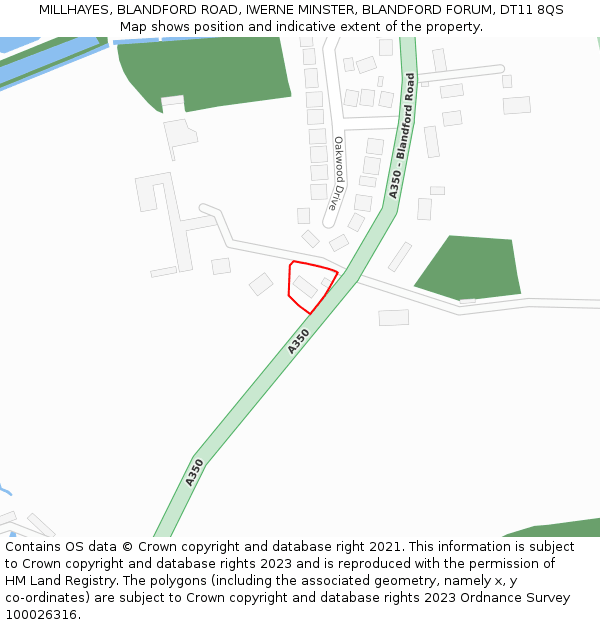 MILLHAYES, BLANDFORD ROAD, IWERNE MINSTER, BLANDFORD FORUM, DT11 8QS: Location map and indicative extent of plot