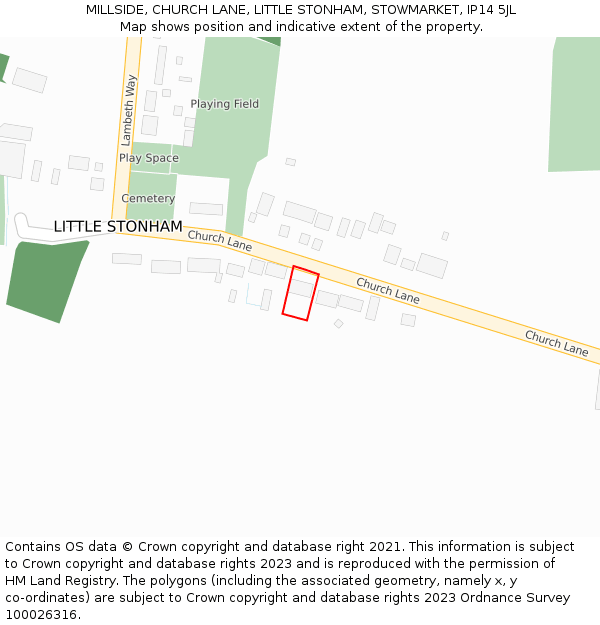 MILLSIDE, CHURCH LANE, LITTLE STONHAM, STOWMARKET, IP14 5JL: Location map and indicative extent of plot