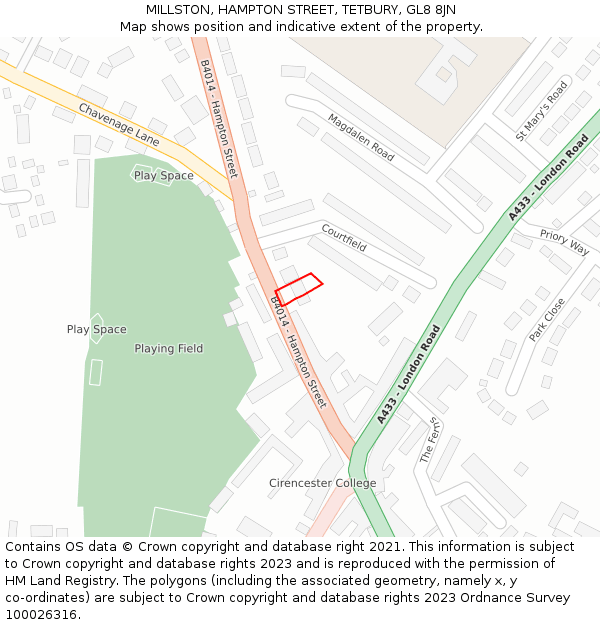 MILLSTON, HAMPTON STREET, TETBURY, GL8 8JN: Location map and indicative extent of plot