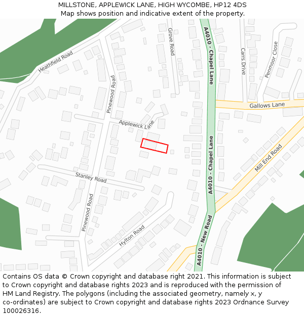 MILLSTONE, APPLEWICK LANE, HIGH WYCOMBE, HP12 4DS: Location map and indicative extent of plot