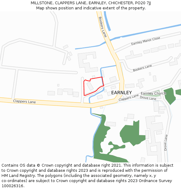 MILLSTONE, CLAPPERS LANE, EARNLEY, CHICHESTER, PO20 7JJ: Location map and indicative extent of plot