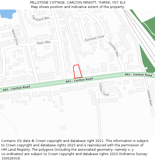 MILLSTONE COTTAGE, CARLTON MINIOTT, THIRSK, YO7 4LX: Location map and indicative extent of plot