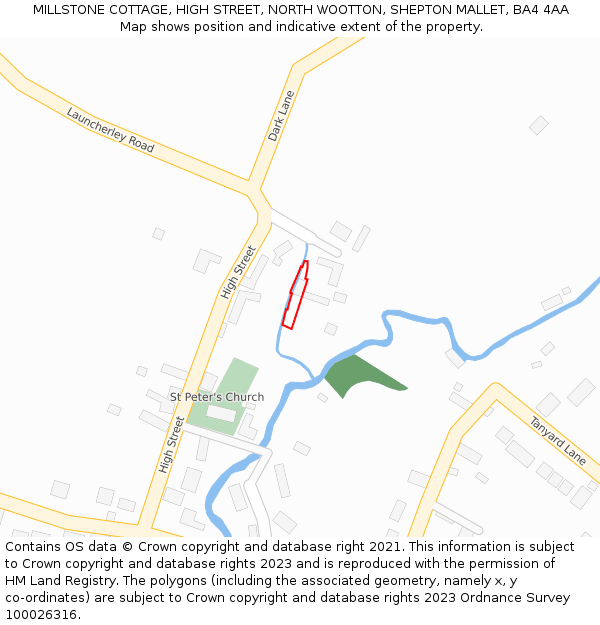 MILLSTONE COTTAGE, HIGH STREET, NORTH WOOTTON, SHEPTON MALLET, BA4 4AA: Location map and indicative extent of plot