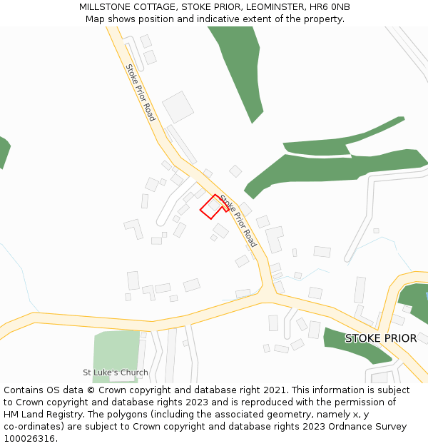 MILLSTONE COTTAGE, STOKE PRIOR, LEOMINSTER, HR6 0NB: Location map and indicative extent of plot