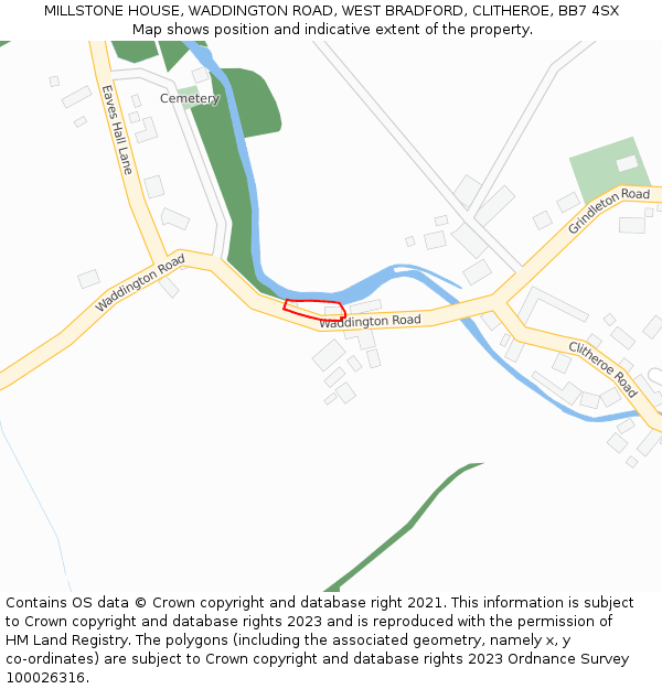 MILLSTONE HOUSE, WADDINGTON ROAD, WEST BRADFORD, CLITHEROE, BB7 4SX: Location map and indicative extent of plot