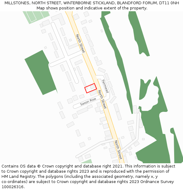 MILLSTONES, NORTH STREET, WINTERBORNE STICKLAND, BLANDFORD FORUM, DT11 0NH: Location map and indicative extent of plot
