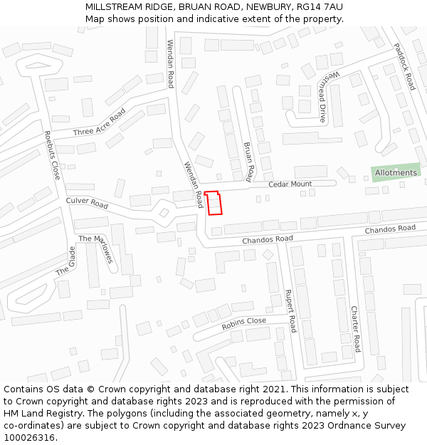 MILLSTREAM RIDGE, BRUAN ROAD, NEWBURY, RG14 7AU: Location map and indicative extent of plot