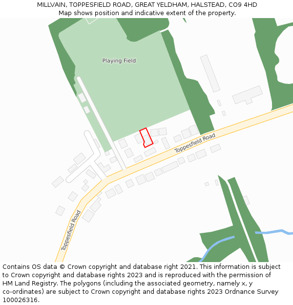 MILLVAIN, TOPPESFIELD ROAD, GREAT YELDHAM, HALSTEAD, CO9 4HD: Location map and indicative extent of plot