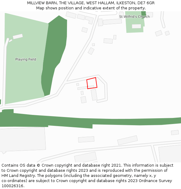 MILLVIEW BARN, THE VILLAGE, WEST HALLAM, ILKESTON, DE7 6GR: Location map and indicative extent of plot