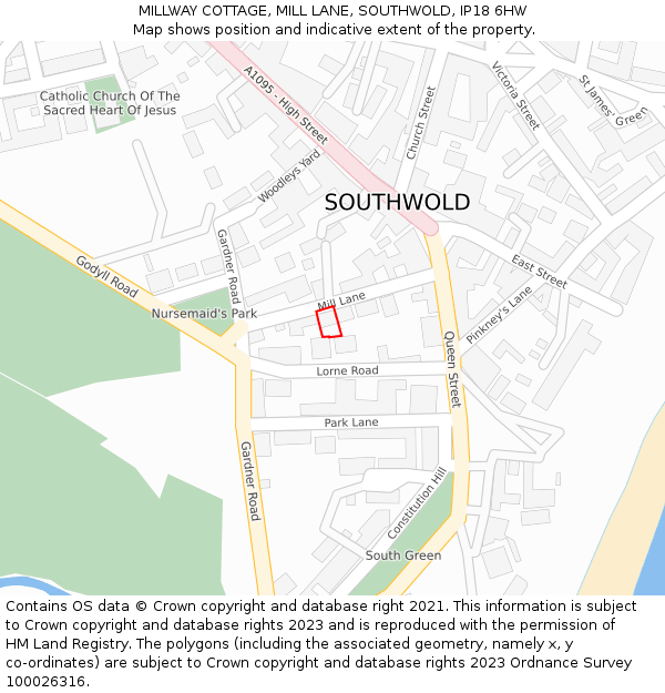 MILLWAY COTTAGE, MILL LANE, SOUTHWOLD, IP18 6HW: Location map and indicative extent of plot