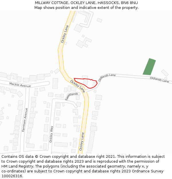 MILLWAY COTTAGE, OCKLEY LANE, HASSOCKS, BN6 8NU: Location map and indicative extent of plot