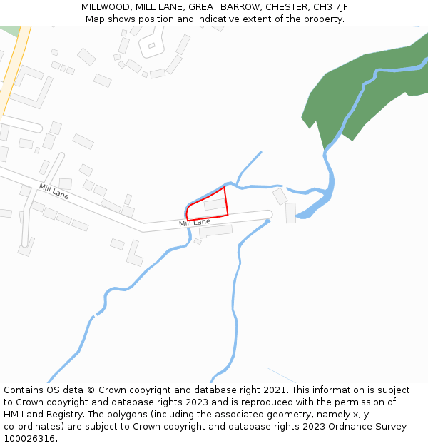 MILLWOOD, MILL LANE, GREAT BARROW, CHESTER, CH3 7JF: Location map and indicative extent of plot