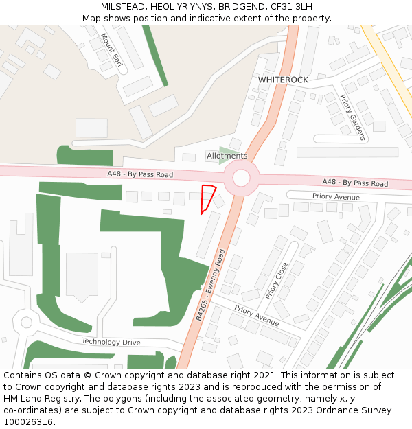 MILSTEAD, HEOL YR YNYS, BRIDGEND, CF31 3LH: Location map and indicative extent of plot