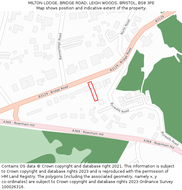 MILTON LODGE, BRIDGE ROAD, LEIGH WOODS, BRISTOL, BS8 3PE: Location map and indicative extent of plot