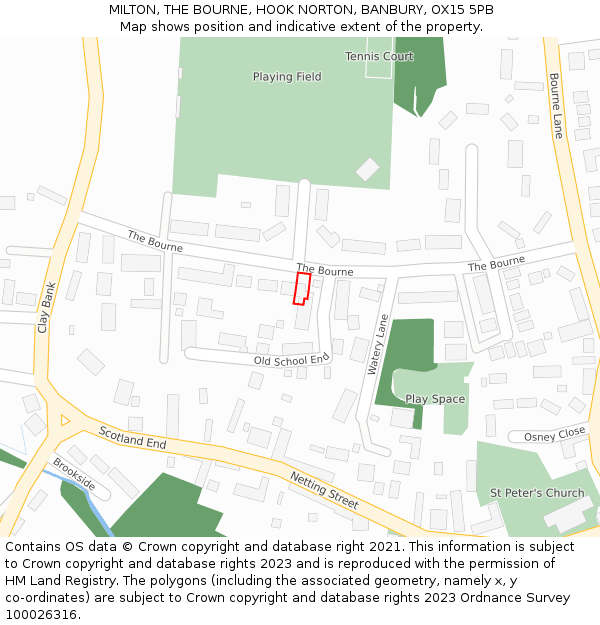 MILTON, THE BOURNE, HOOK NORTON, BANBURY, OX15 5PB: Location map and indicative extent of plot