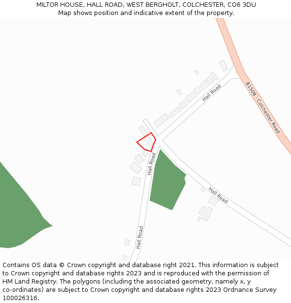MILTOR HOUSE, HALL ROAD, WEST BERGHOLT, COLCHESTER, CO6 3DU: Location map and indicative extent of plot