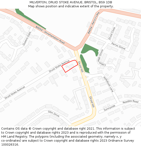 MILVERTON, DRUID STOKE AVENUE, BRISTOL, BS9 1DB: Location map and indicative extent of plot