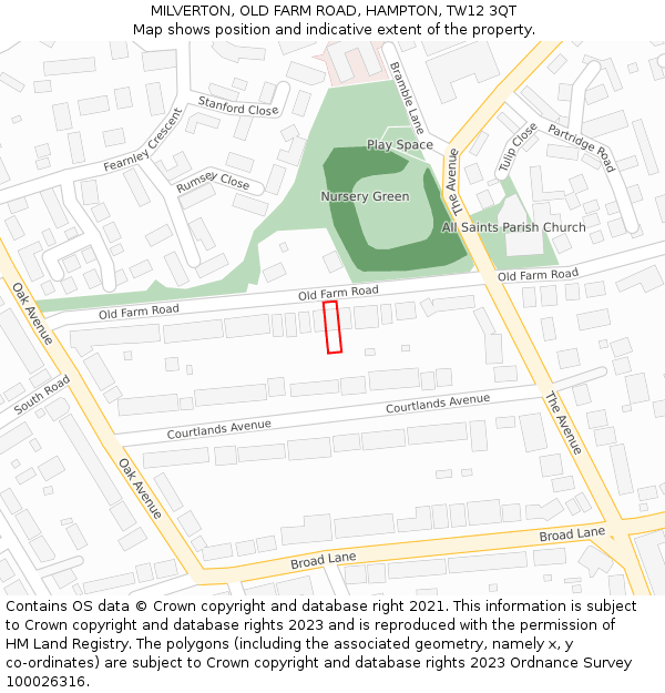 MILVERTON, OLD FARM ROAD, HAMPTON, TW12 3QT: Location map and indicative extent of plot