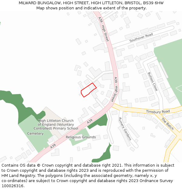 MILWARD BUNGALOW, HIGH STREET, HIGH LITTLETON, BRISTOL, BS39 6HW: Location map and indicative extent of plot