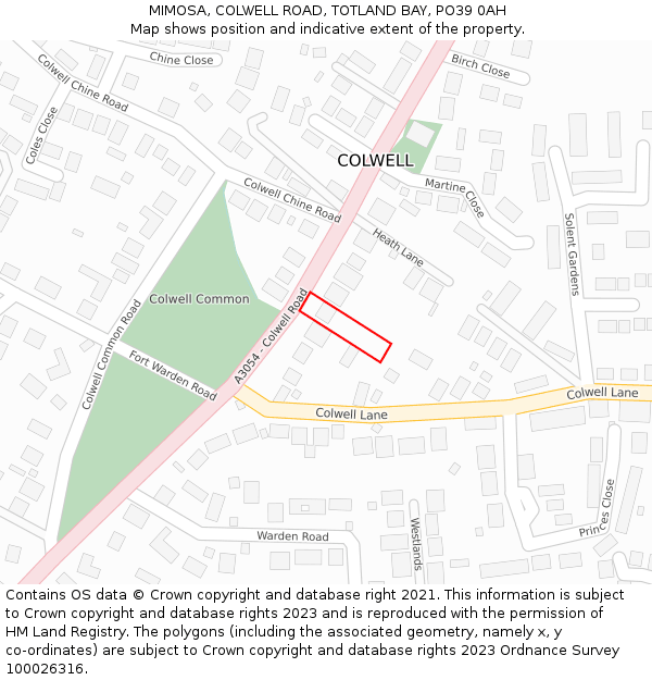 MIMOSA, COLWELL ROAD, TOTLAND BAY, PO39 0AH: Location map and indicative extent of plot