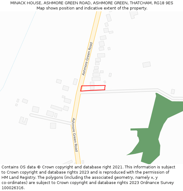 MINACK HOUSE, ASHMORE GREEN ROAD, ASHMORE GREEN, THATCHAM, RG18 9ES: Location map and indicative extent of plot