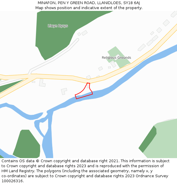 MINAFON, PEN Y GREEN ROAD, LLANIDLOES, SY18 6AJ: Location map and indicative extent of plot